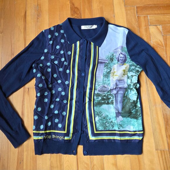 Nice Things Sweaters - NICE THINGS-Rare cardigan tennis pattern on silk